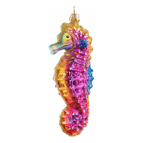 Seahorse Christmas tree ornament in blown glass, height 13 cm 4