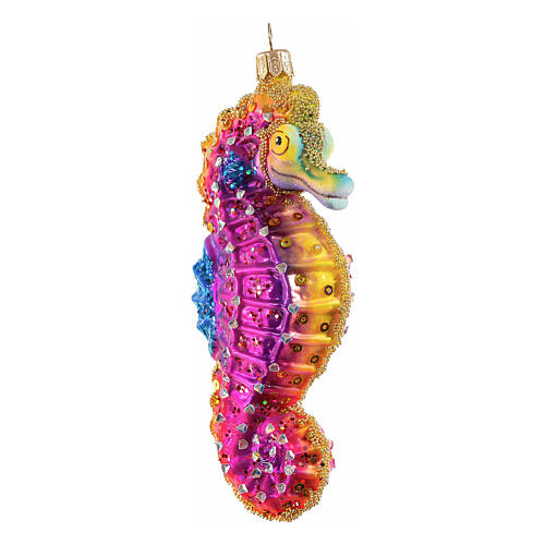 Seahorse Christmas tree ornament in blown glass, height 13 cm 5