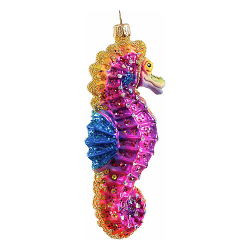 Seahorse Christmas tree ornament in blown glass, height 13 cm 6