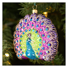 Peacock open tail Christmas tree ornament, height 10 cm