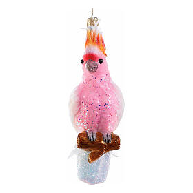 Pink cockatoo, blown glass ornament for Christmas tree, 5 in