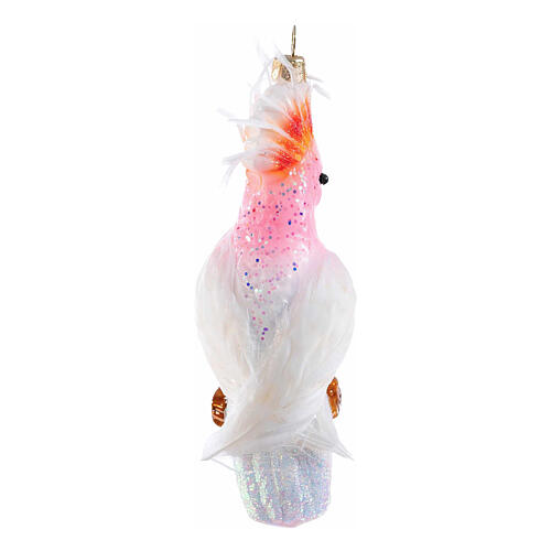 Pink cockatoo, blown glass ornament for Christmas tree, 5 in 6