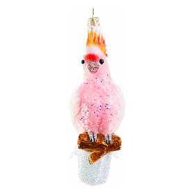 Pink cockatoo Christmas ornament in blown glass, height 13 cm