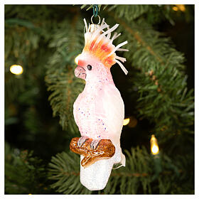 Pink cockatoo Christmas ornament in blown glass, height 13 cm