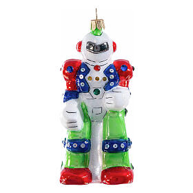 Toy robot, Christmas tree decoration of blown glass, h 5 in