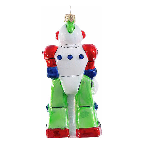 Toy robot, Christmas tree decoration of blown glass, h 5 in 5