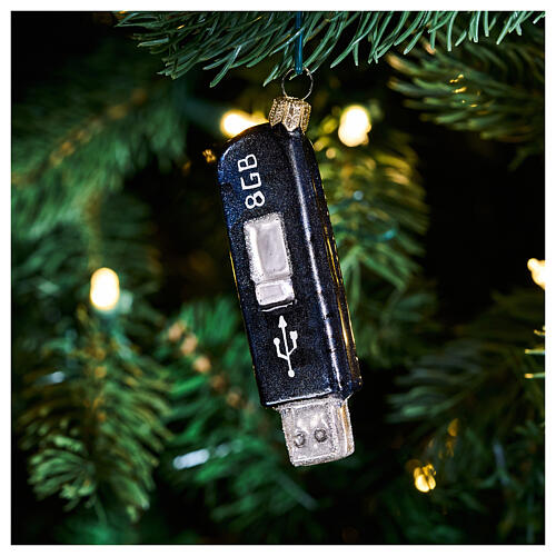 USB-Stick, Weihnachtsbaumschmuck aus mundgeblasenem Glas, 8 cm Höhe 2