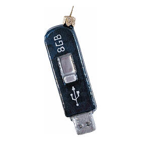 USB drive, Christmas tree decoration of blown glass, h 3 in