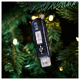 USB drive, Christmas tree decoration of blown glass, h 3 in