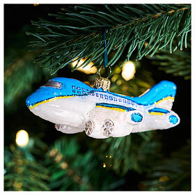 Aeroplane, Christmas tree decoration of blown glass, h 4 in