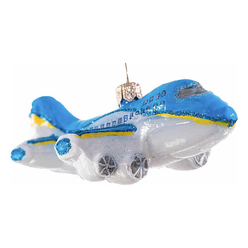 Aeroplane, Christmas tree decoration of blown glass, h 4 in 4