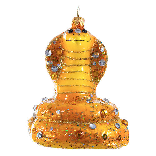 Yellow cobra, Christmas tree decoration of blown glass, h 3 in 1