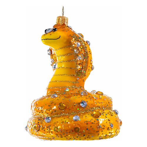 Yellow cobra, Christmas tree decoration of blown glass, h 3 in 3