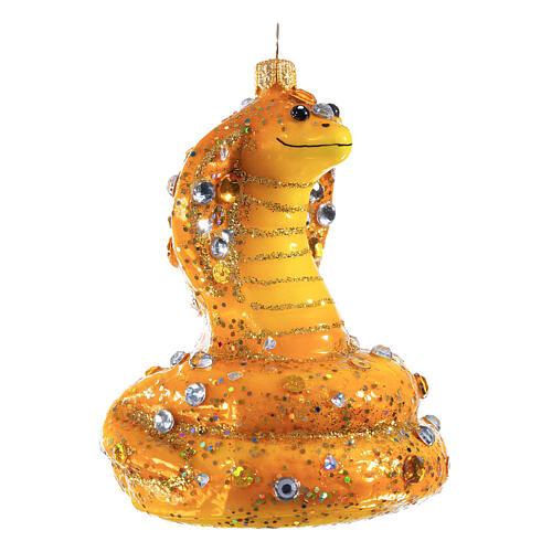 Yellow cobra, Christmas tree decoration of blown glass, h 3 in 4