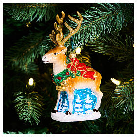 Christmassy reindeer,tree decoration of blown glass, h 6 in