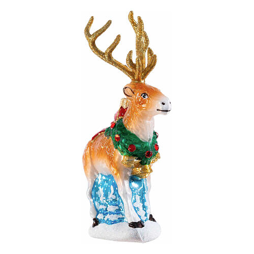 Christmassy reindeer,tree decoration of blown glass, h 6 in 4