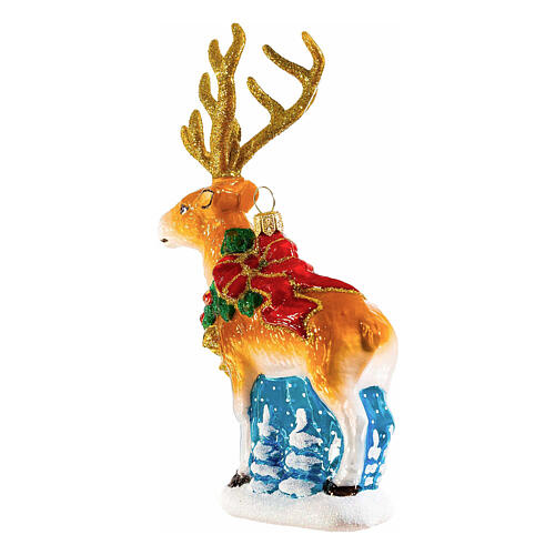 Christmassy reindeer,tree decoration of blown glass, h 6 in 5