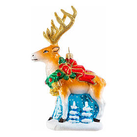 Christmas reindeer tree ornament in blown glass, height 15 cm