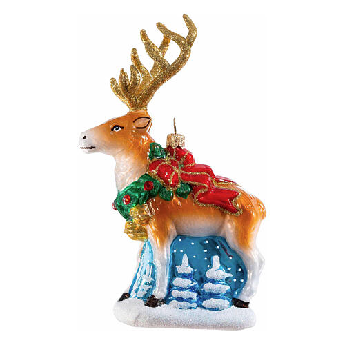 Christmas reindeer tree ornament in blown glass, height 15 cm 1