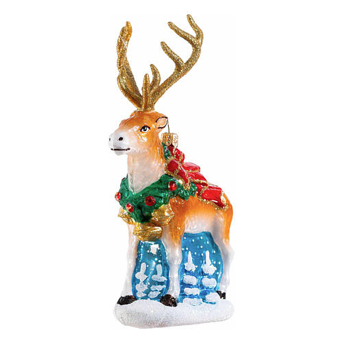 Christmas reindeer tree ornament in blown glass, height 15 cm 3