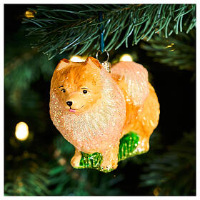 Pies Pomeranian dekoracja bożonarodzeniowa na choinkę, szkło dmuchane, wysokość 8,5 cm
