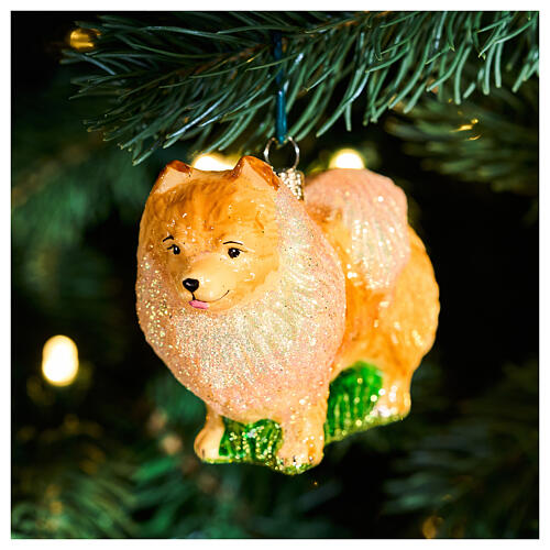 Pies Pomeranian dekoracja bożonarodzeniowa na choinkę, szkło dmuchane, wysokość 8,5 cm 2