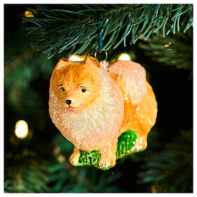 Pomeranian Christmas tree ornament in blown glass, height 8.5 cm