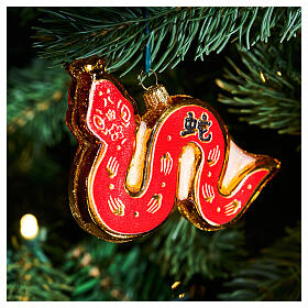 Ornamento vetro soffiato albero Natale serpente cinese altezza 9 cm