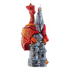 Christmas tree decoration: castle and dragon, blown glass, h 5.5 in