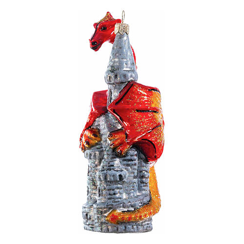 Christmas tree decoration: castle and dragon, blown glass, h 5.5 in 3