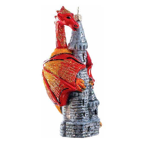 Christmas tree decoration: castle and dragon, blown glass, h 5.5 in 4