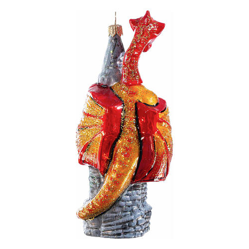 Christmas tree decoration: castle and dragon, blown glass, h 5.5 in 5