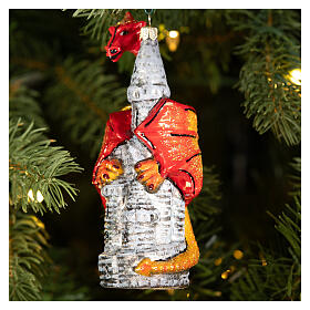 Castle and dragon Christmas tree ornament in blown glass, height 14 cm