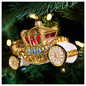 Carrozza Famiglia Reale decorazione natalizia vetro soffiato altezza 12 cm