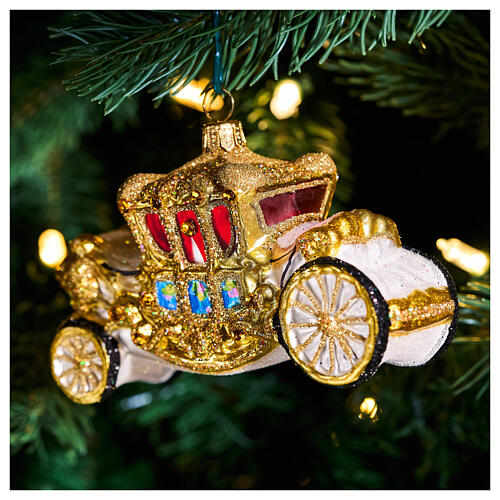 Carrozza Famiglia Reale decorazione natalizia vetro soffiato altezza 12 cm 2