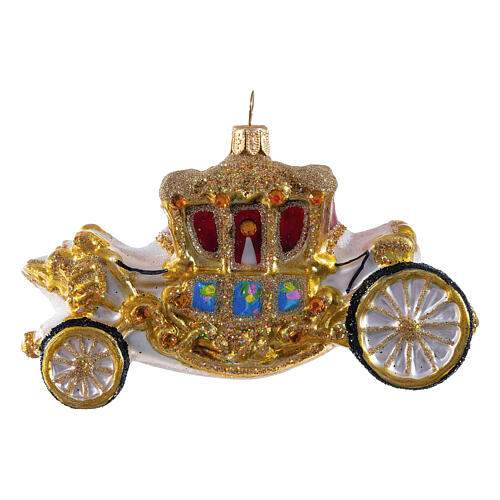 Royal Family carriage Christmas tree ornament in blown glass height 12 cm 1