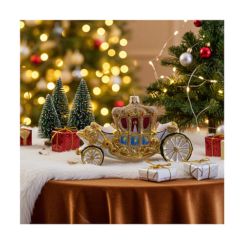 Royal Family carriage Christmas tree ornament in blown glass height 12 cm 2