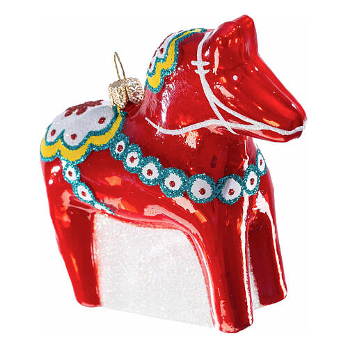 Christmas tree decoration: Dalecarlian horse, blown glass, h 3.5 in 4