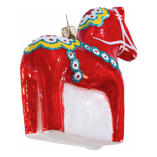 Christmas tree decoration: Dalecarlian horse, blown glass, h 3.5 in 5