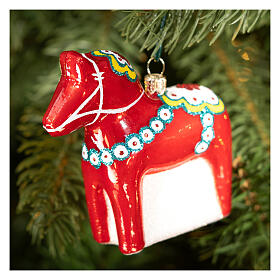 Dala horse Christmas tree ornament in blown glass height 9 cm