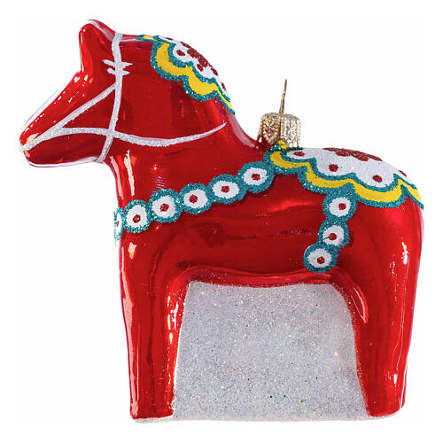 Dala horse Christmas tree ornament in blown glass height 9 cm 1