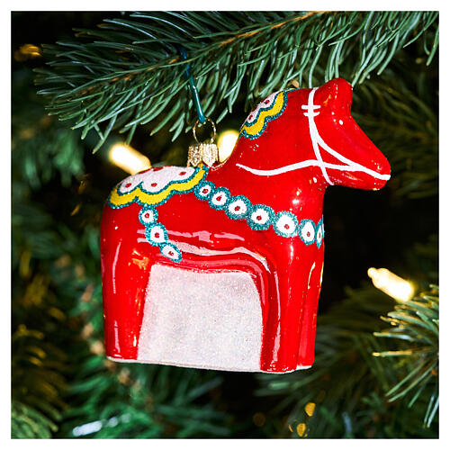 Dala horse Christmas tree ornament in blown glass height 9 cm 2