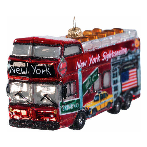 Christmas tree decoration: NYC city tour bus, blown glass, h 4 in 5