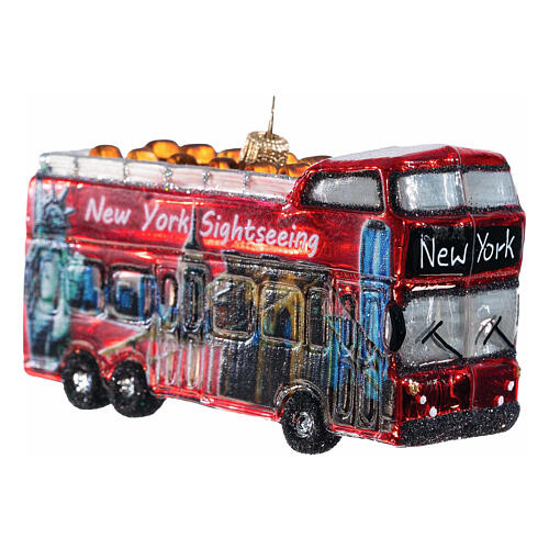 Christmas tree decoration: NYC city tour bus, blown glass, h 4 in 6