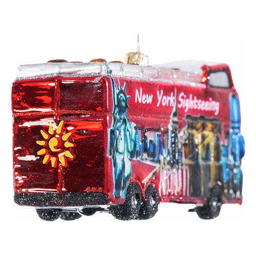 Christmas tree decoration: NYC city tour bus, blown glass, h 4 in 7