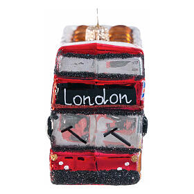 Christmas tree decoration: London city tour bus, blown glass, h 4 in