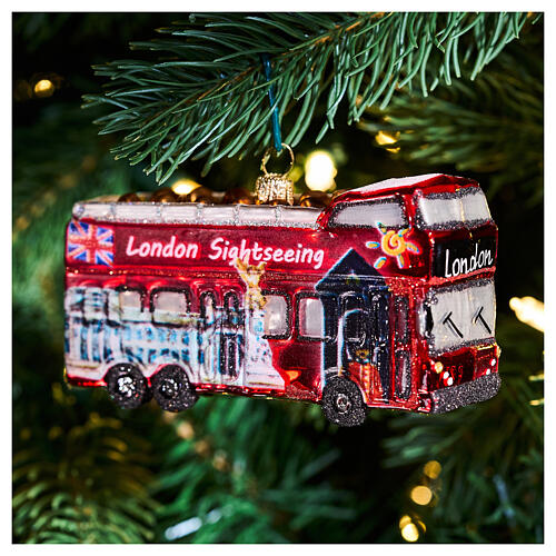 Christmas tree decoration: London city tour bus, blown glass, h 4 in 2