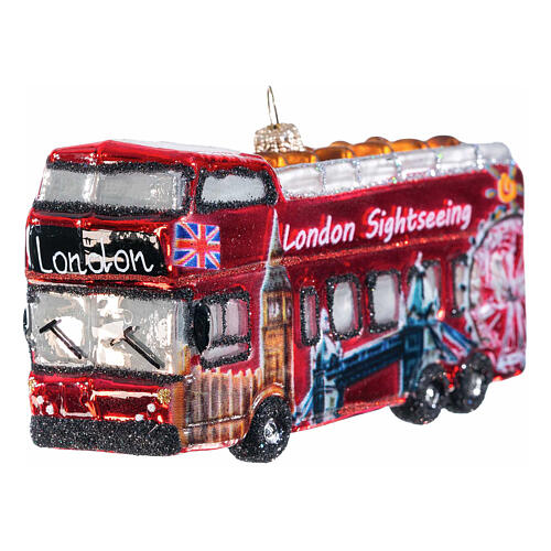 Christmas tree decoration: London city tour bus, blown glass, h 4 in 3