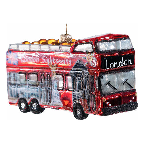 Christmas tree decoration: London city tour bus, blown glass, h 4 in 4