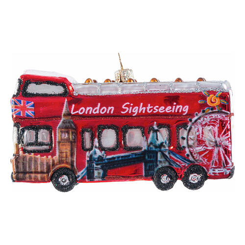 Christmas tree decoration: London city tour bus, blown glass, h 4 in 5